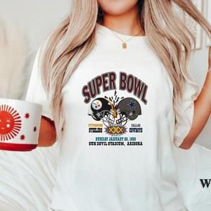 Football Crewneck Tshirt, 1996 Super Bowl Xxx White Tshirt